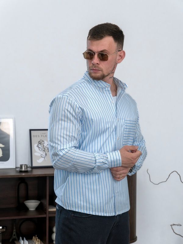 Рубашка мужская в полоску Casual рубашки мужские из хлопка Teamv Синяя полоска