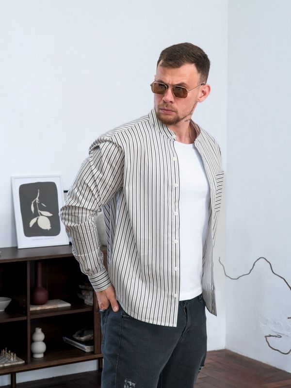 Сорочка чоловіча в смужку Casual сорочки чоловічі з бавовни Teamv Чорна смужка