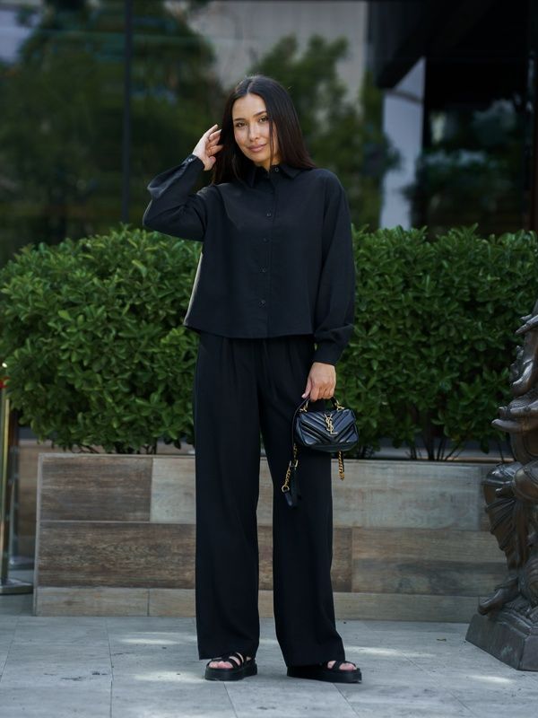Рубашка женская летняя льняная Tencel Linen Черная