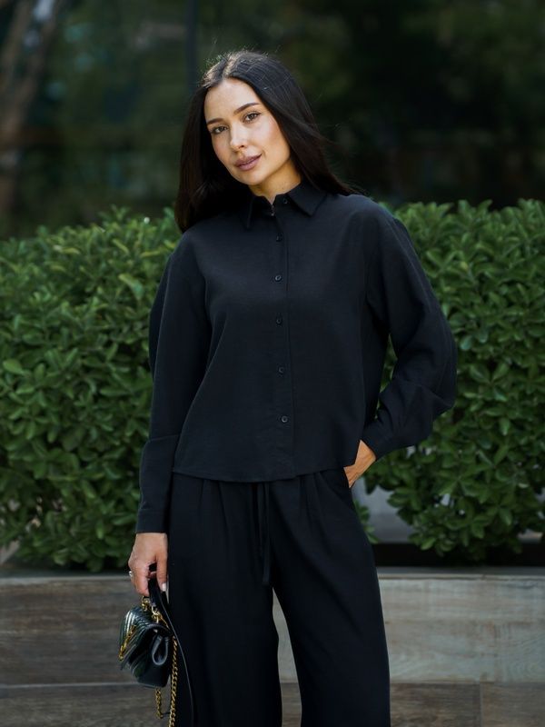 Рубашка женская летняя льняная Tencel Linen Черная
