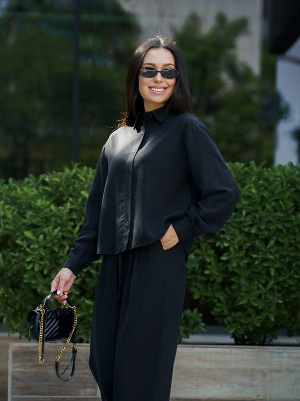Рубашка женская летняя льняная Tencel Linen Черная