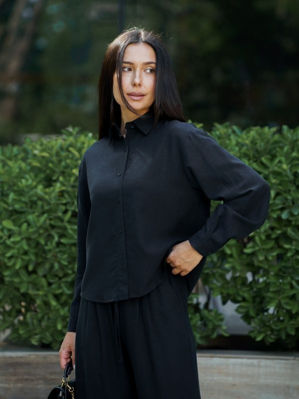 Рубашка женская летняя льняная Tencel Linen Черная
