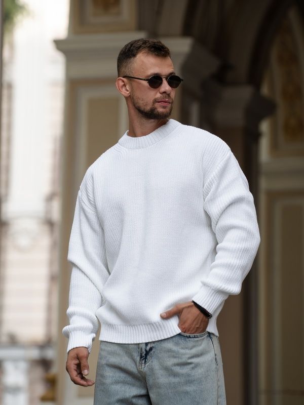 Мужской свитер теплый свободного кроя Oversize белый