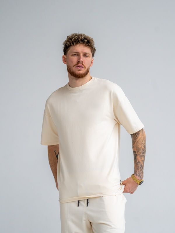 Мужская футболка оверсайз из хлопка Oversize Teamv Бежевая