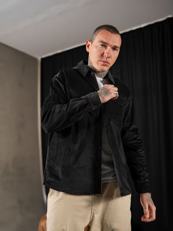 Чоловіча тепла однотонна вельветова сорочка Teamv Casual Velvet Чорна