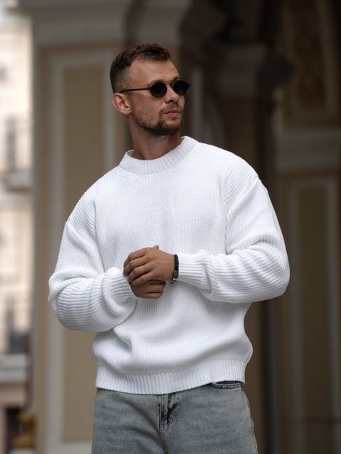 Мужской свитер теплый свободного кроя Oversize белый