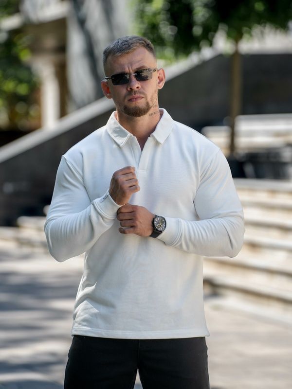 Чоловічий джемпер трикотажний світшот поло з коміром Teamv Pollo Білий