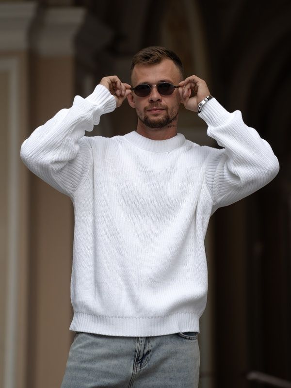 Мужской свитер теплый свободного кроя Oversize белый