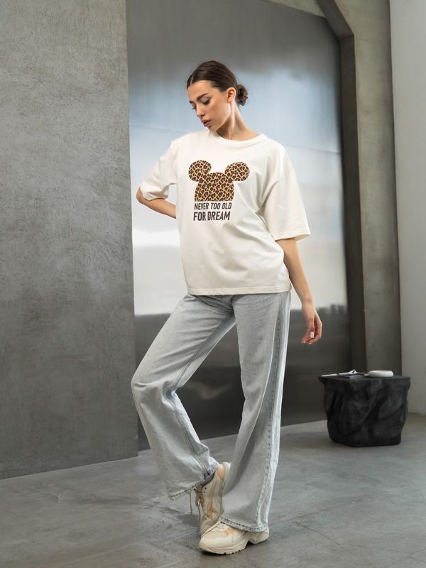 Жіноча футболка оверсайз з бавовни Mickey teamv Біла