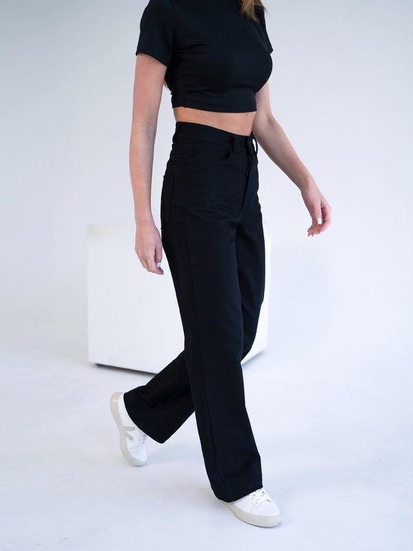 Женские прямые брюки Teamv COTON TWILL Черные