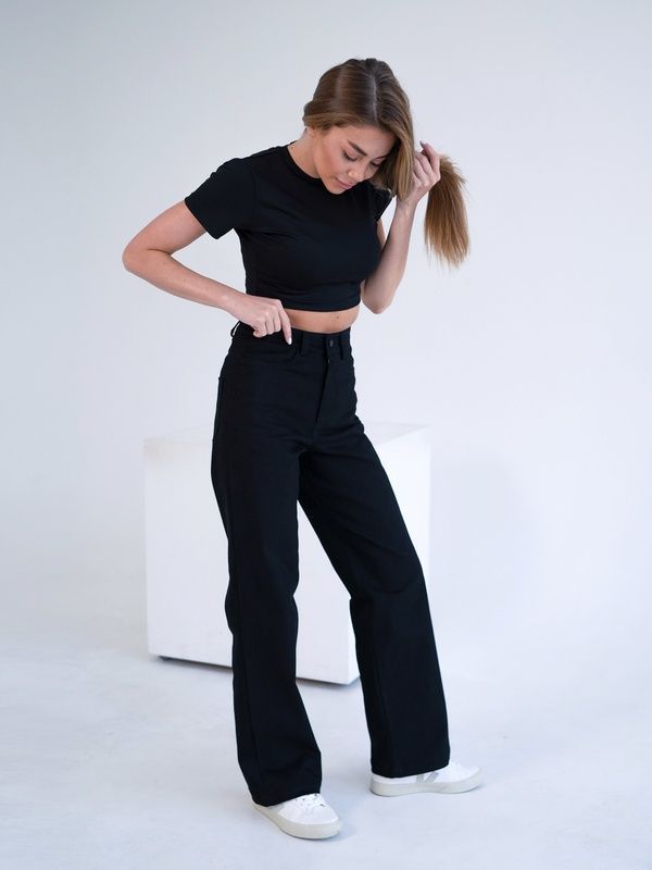Женские прямые брюки Teamv COTON TWILL Черные
