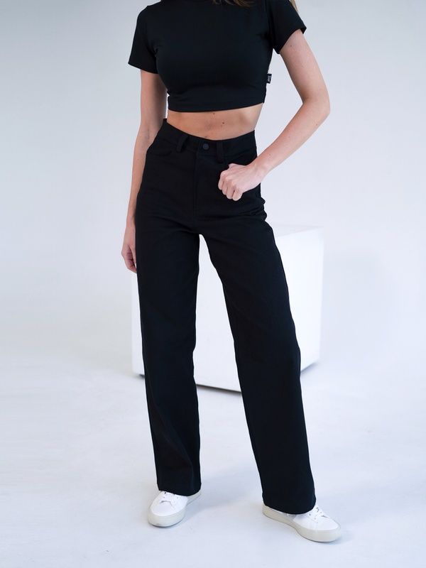 Женские прямые брюки Teamv COTON TWILL Черные