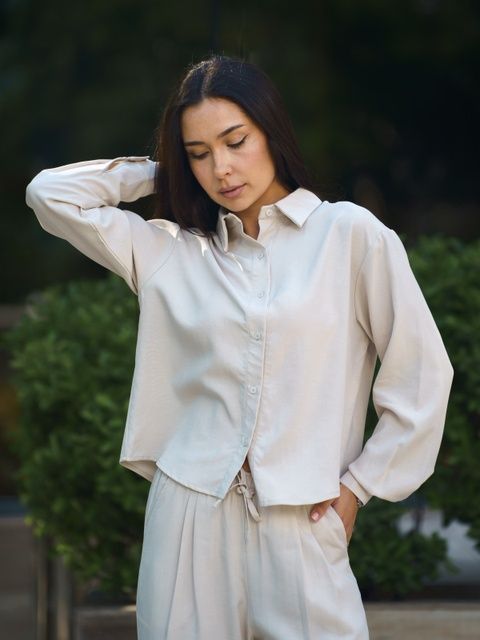 Рубашка женская летняя льняная Tencel Linen Бежевая