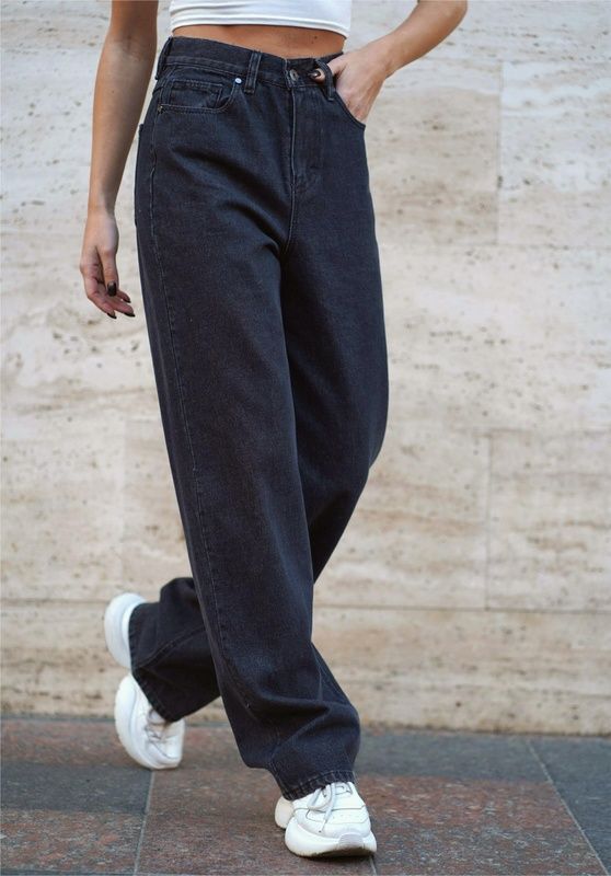 Джинси жіночі прямі на кожен день Teamv Denim Wide Чорні
