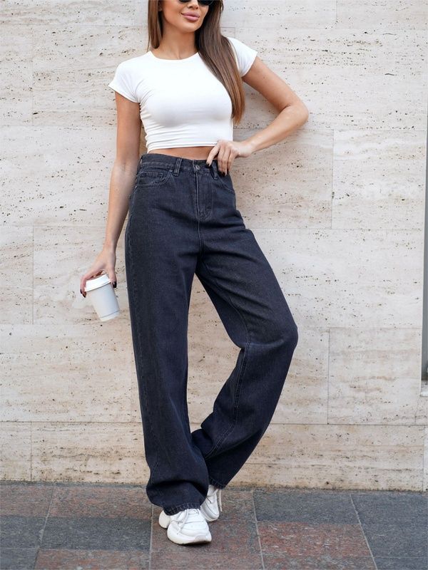 Джинси жіночі прямі на кожен день Teamv Denim Wide Чорні