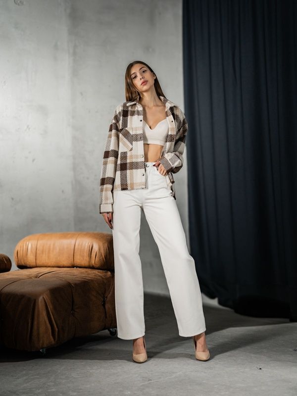 Сорочка у клітку жіноча тепла Teamv Oversize Коричнева