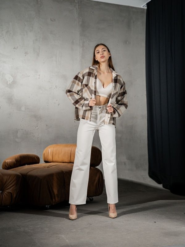 Сорочка у клітку жіноча тепла Teamv Oversize Коричнева