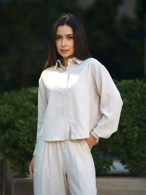 Рубашка женская летняя льняная Tencel Linen Бежевая