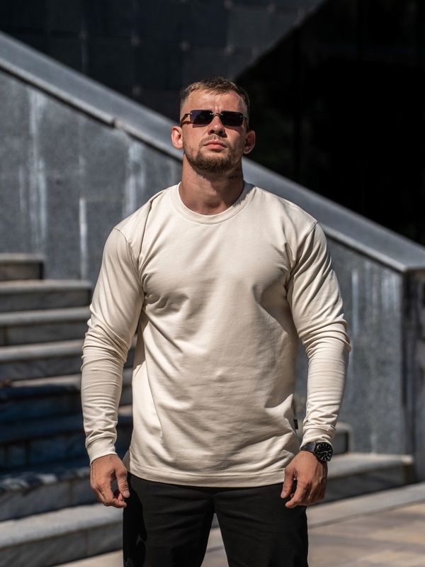 Чоловічі футболки з довгим рукавом Long sleeve Teamv Бежевий