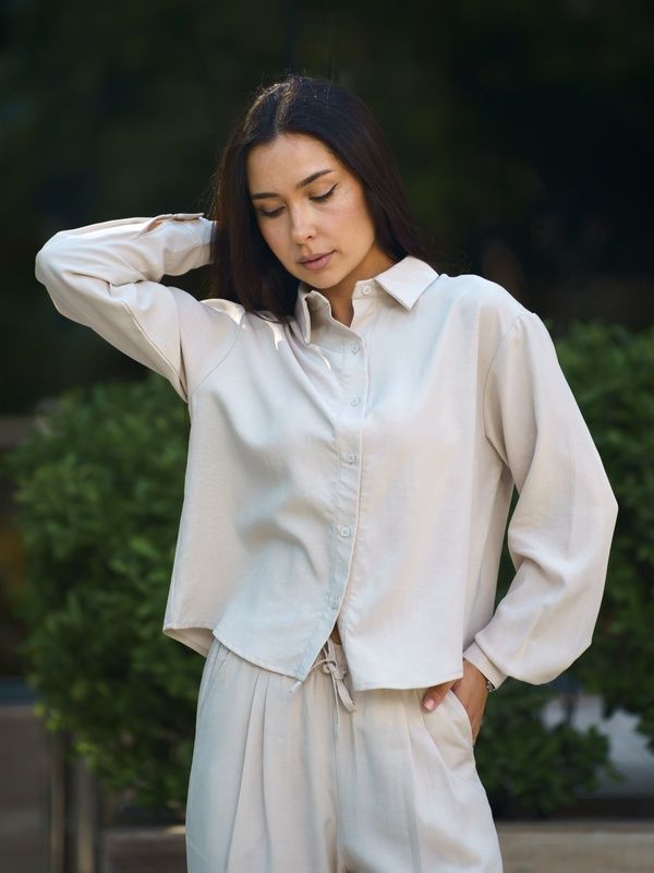 Рубашка женская летняя льняная Tencel Linen Бежевая