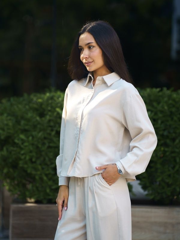 Рубашка женская летняя льняная Tencel Linen Бежевая