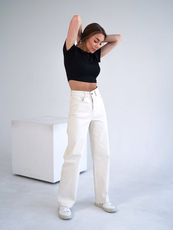 Женские прямые брюки Teamv COTON TWILL Кремовые