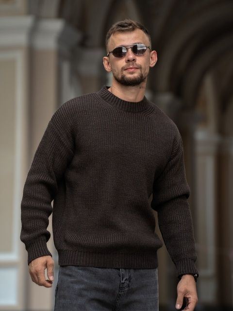 Мужской свитер теплый свободного кроя Oversize Темно-коричневый