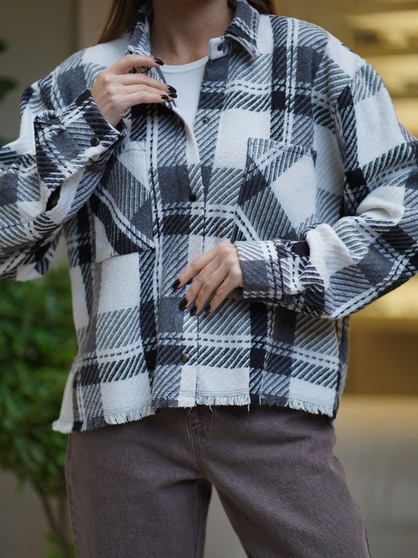 Рубашка в клетку женская теплая Teamv Oversize Серая